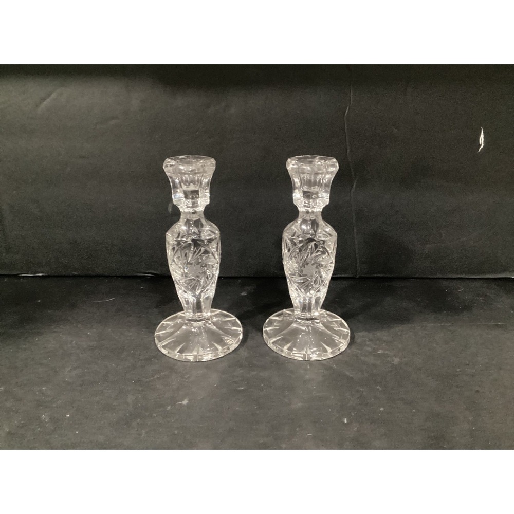Vintage American Brilliant Cut Candlestick Lead Crystal Pinwheel 7 1/4"
